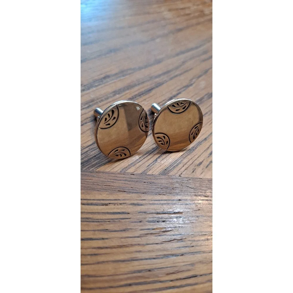 Swank Gold Tone Black Enamel Cufflinks Cuff Links Mid Century Mod Designer...